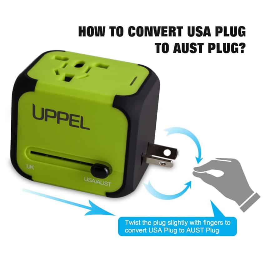 Travel Adapter Uppel All-in-one Worldwide Travel Adapter for US EU UK AU about 150 countries Wall Universal Power Plug Adapter Charger with Dual USB and Safety Fuse(Green)